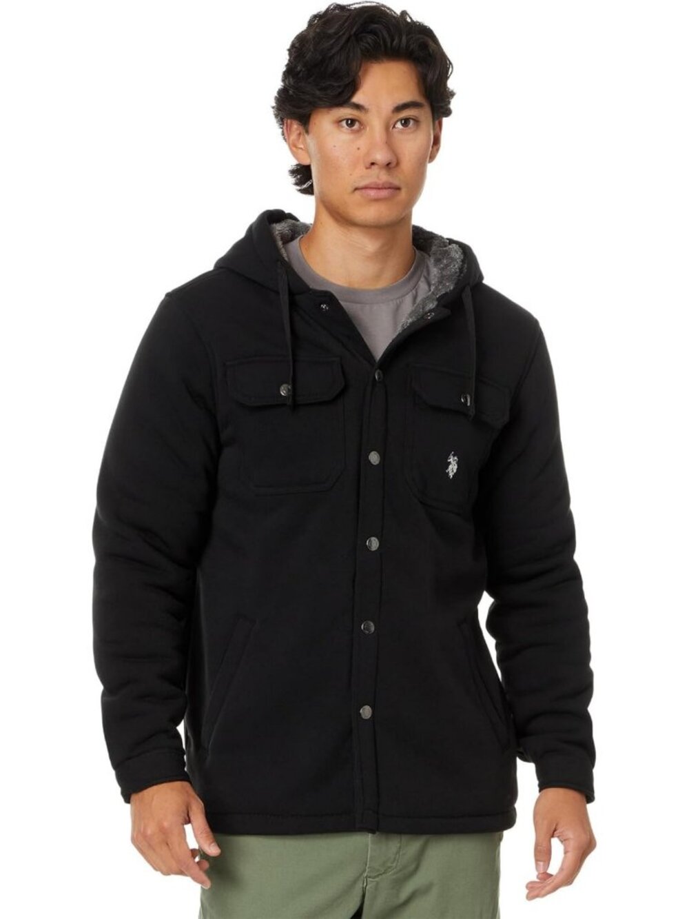 Men's Fleece Shirt Jacket with Sherpa Lining - Cozy Hoodie for Casual Wear